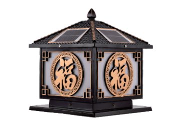 Solar pillar light with gilded Fu-character motif, aluminium body, 250 mm, Weichun Lighting